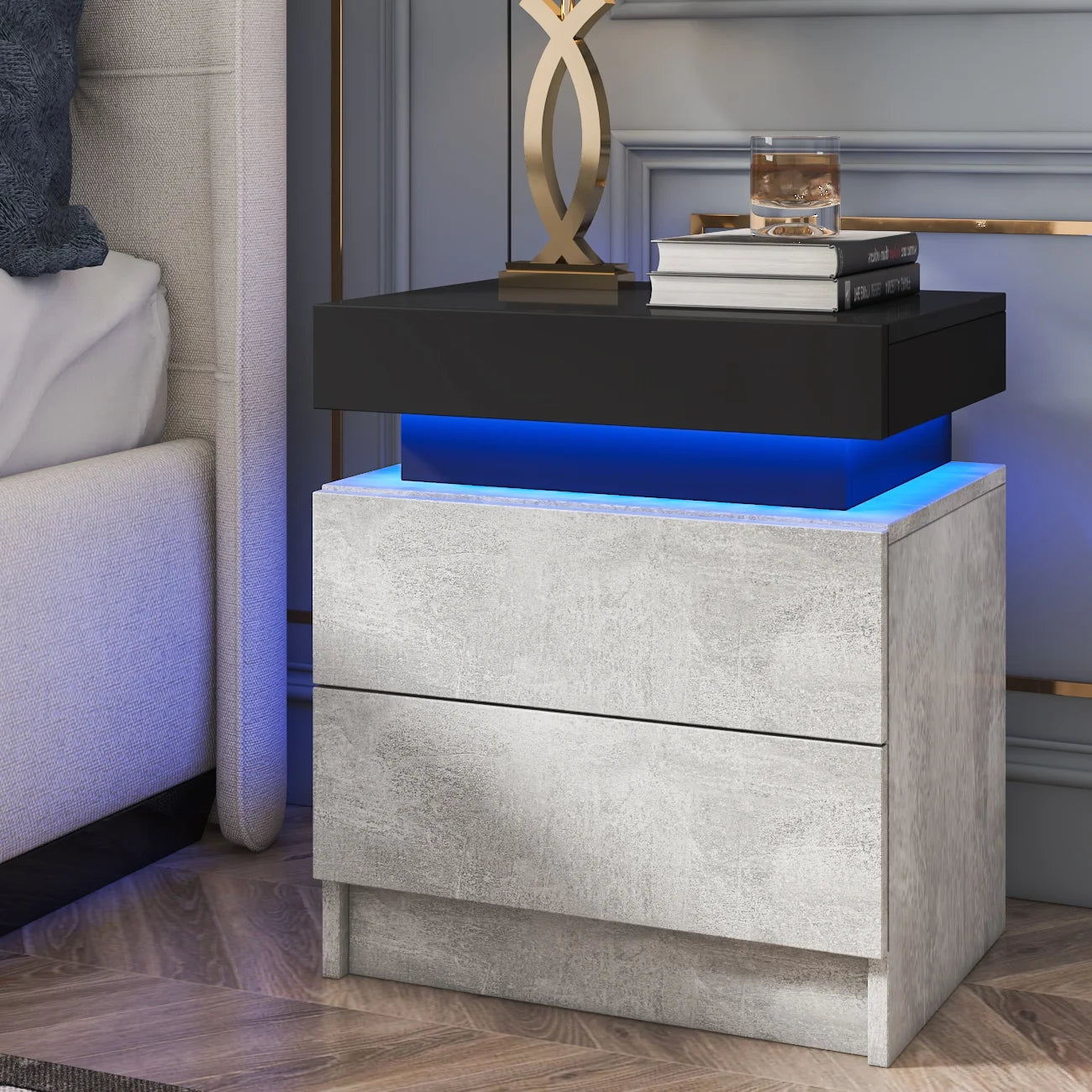 Wood Nightstand with RGB LED Lights