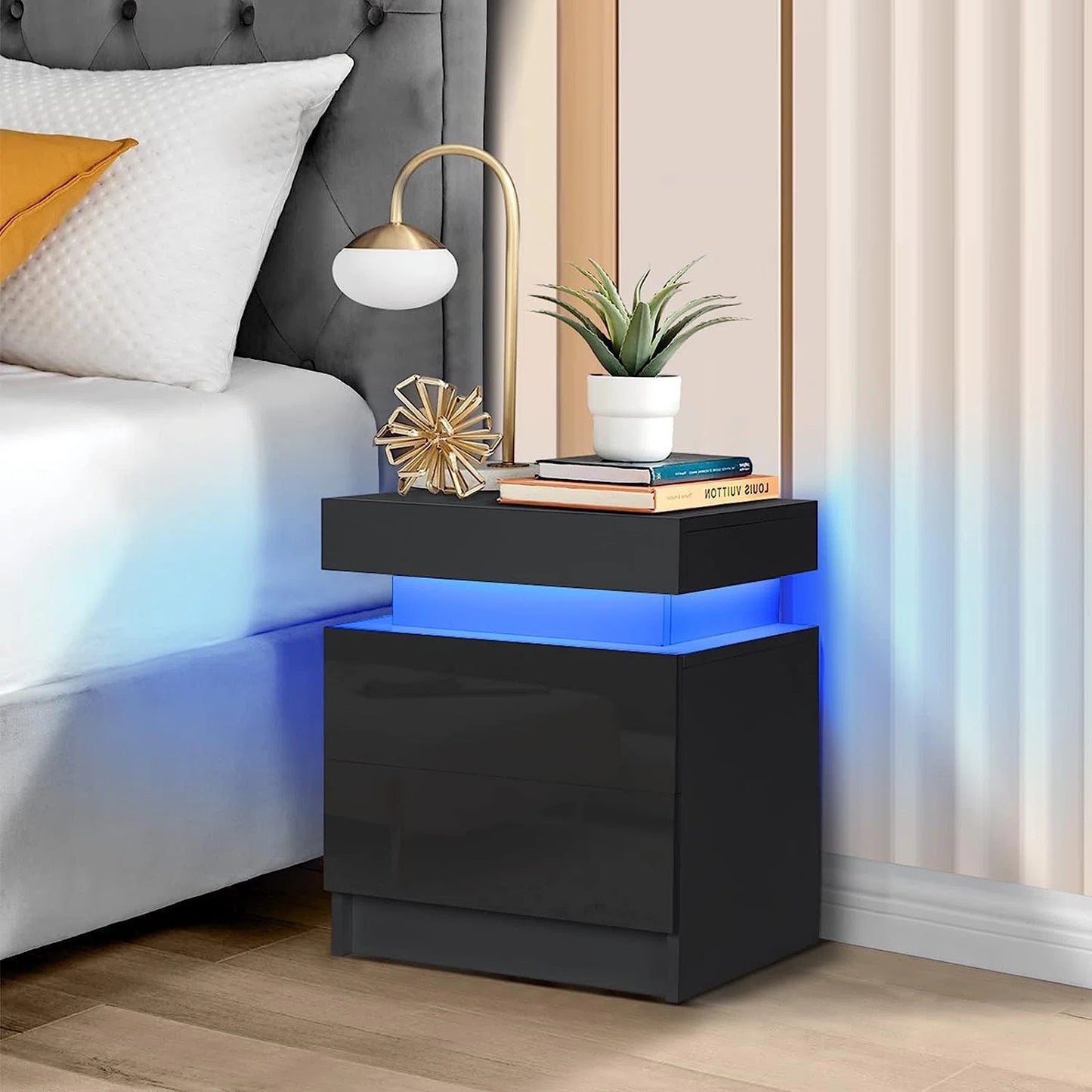 Wood Nightstand with RGB LED Lights