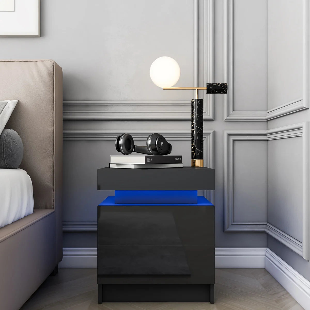 Wood Nightstand with RGB LED Lights