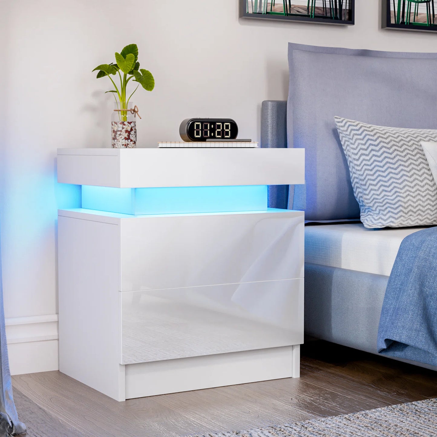Wood Nightstand with RGB LED Lights