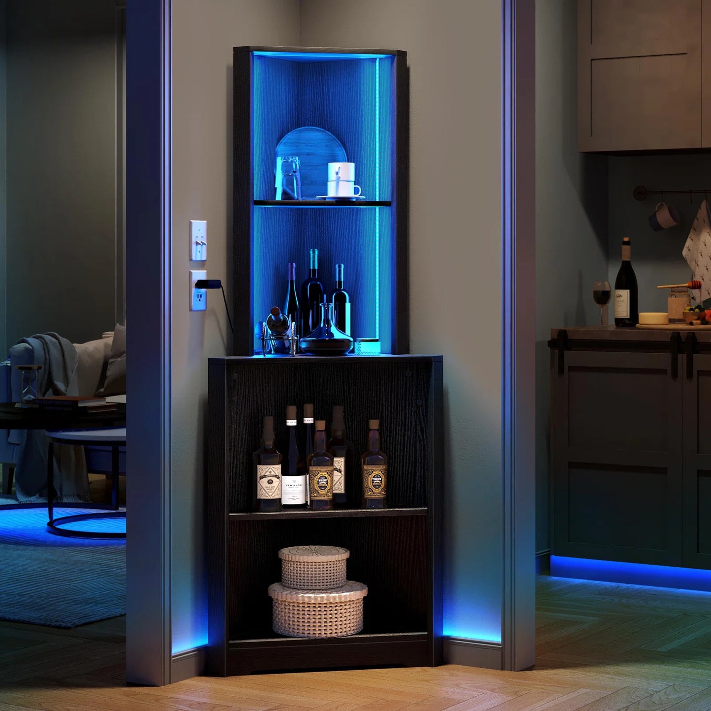 LED Lit Modern Display Corner Bookcase