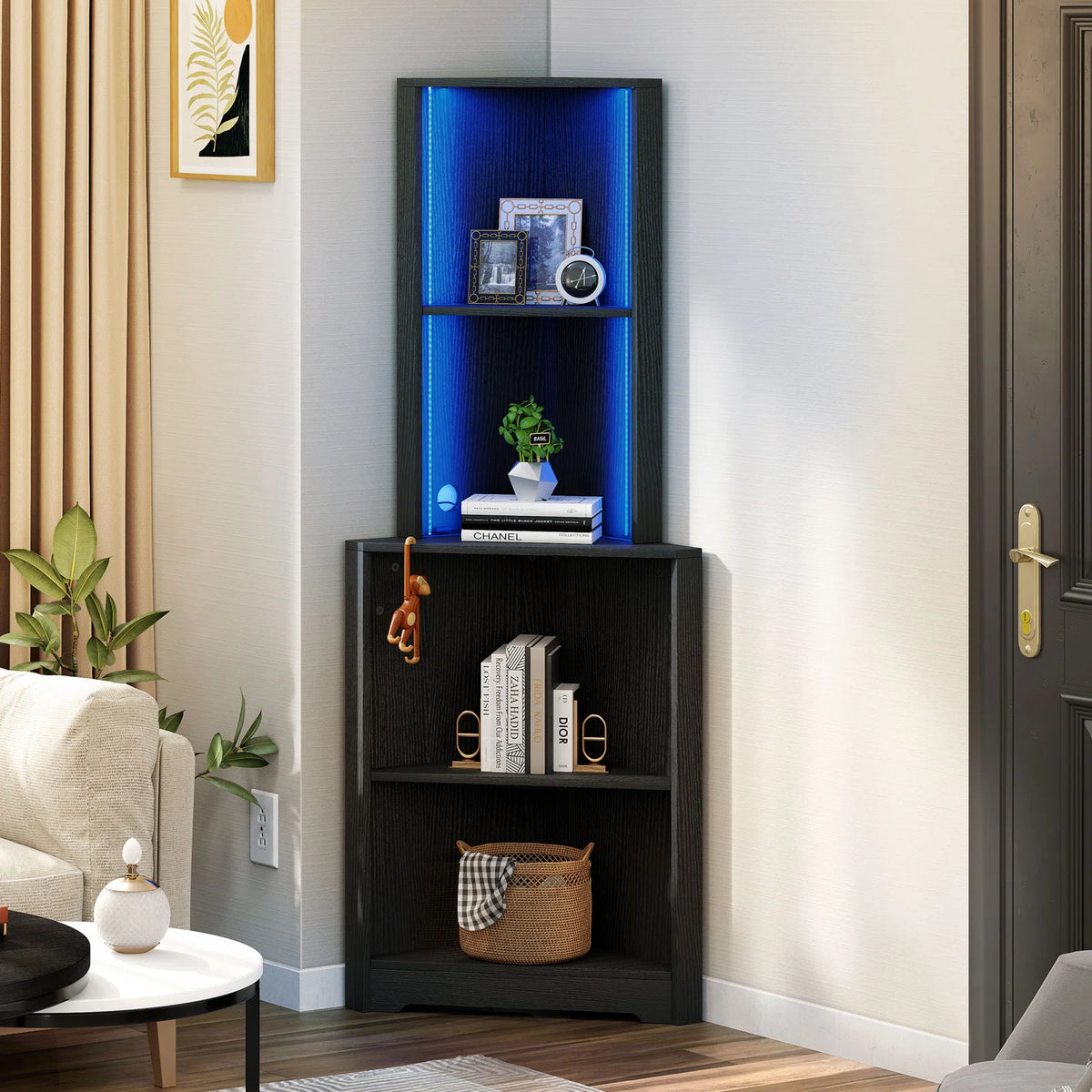 Led Bookcase LED Lit Modern Display Corner Bookcase – Premier Price Shop