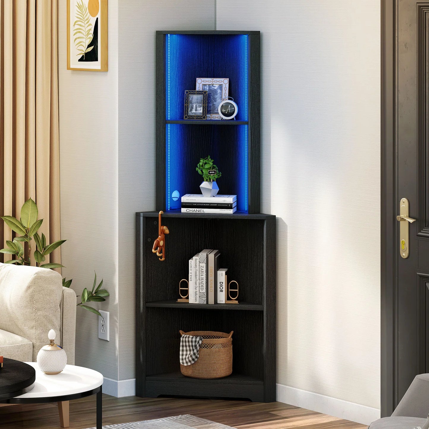 LED Lit Modern Display Corner Bookcase