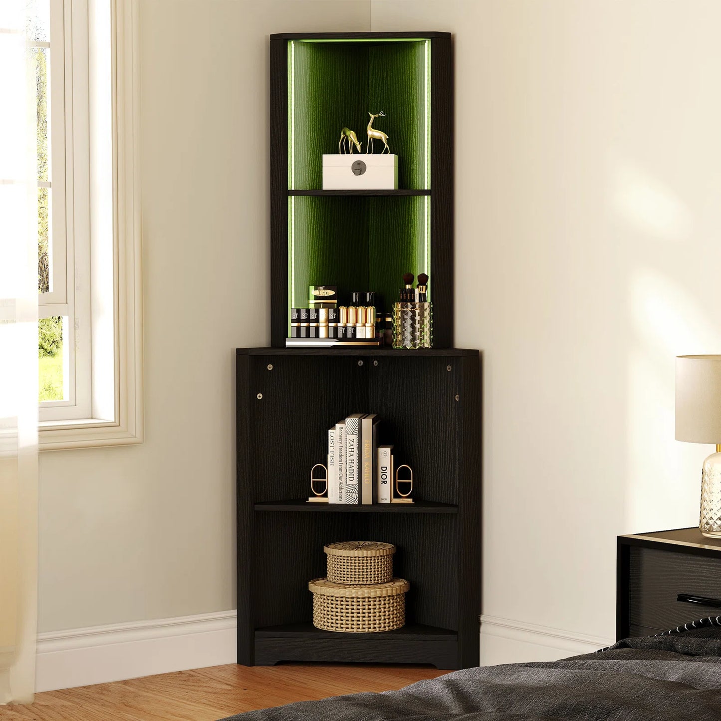 LED Lit Modern Display Corner Bookcase