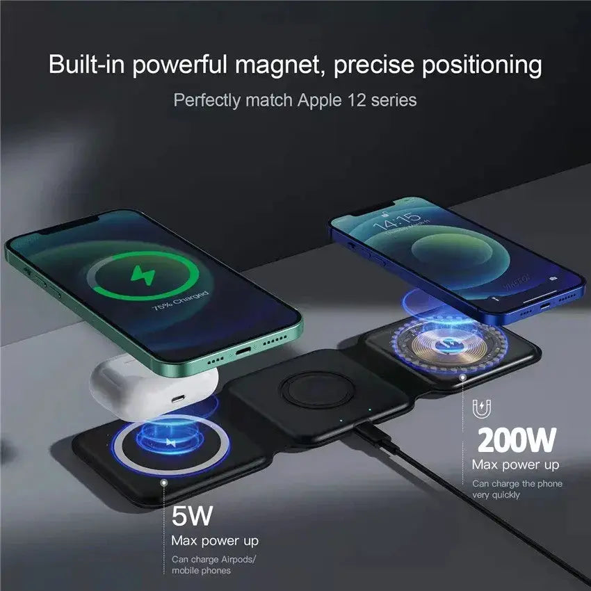 Magnetic 3 in 1 Portable Wireless Charger