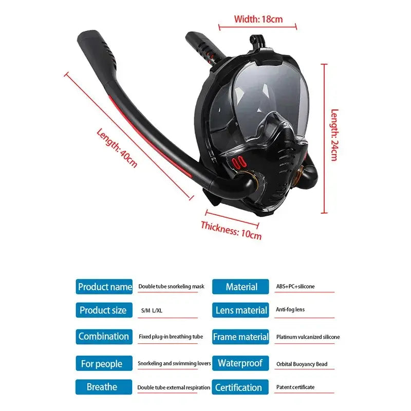 Double Tube Full Snorkeling Mask